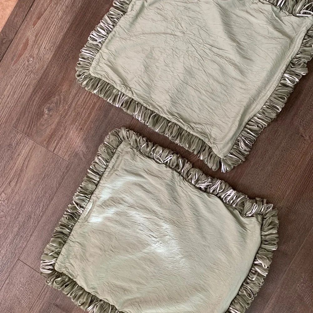Green Fringed Throw Pillows